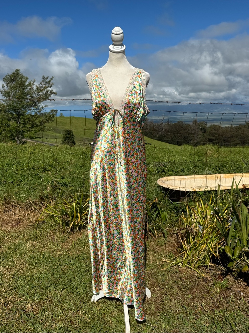 Wild Fable Y2K  Satin Lace floral Maxi Slip Dress large